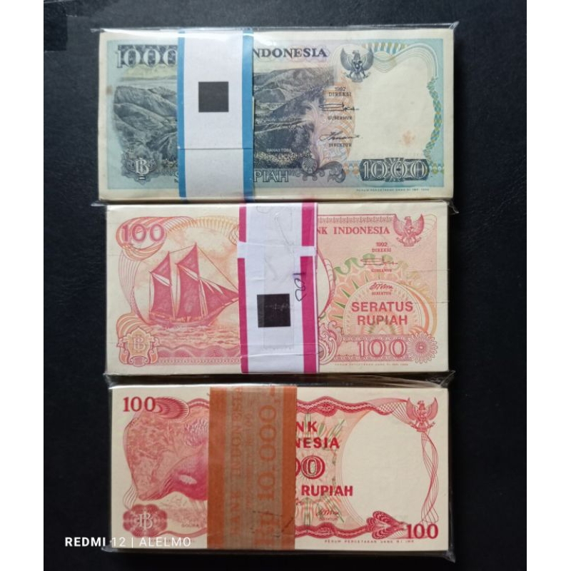 3 lembar 100+100+1000 uang kertas indonesia gres