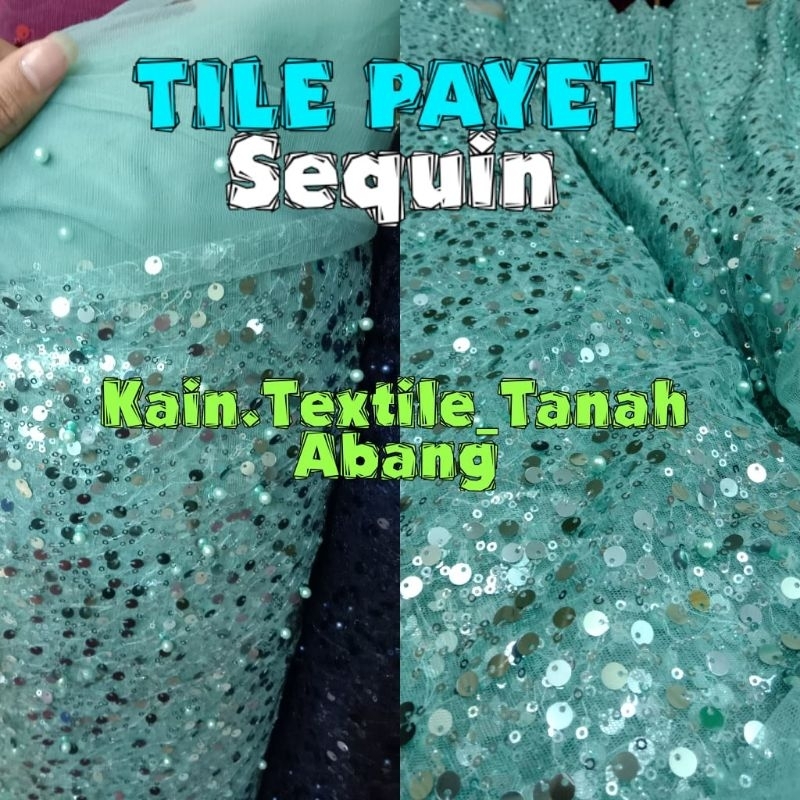 Kain Tile Payet Sequin Premium / Bahan Sequin Ful Payet Mewah / Tule Payet Zuhair Kaca