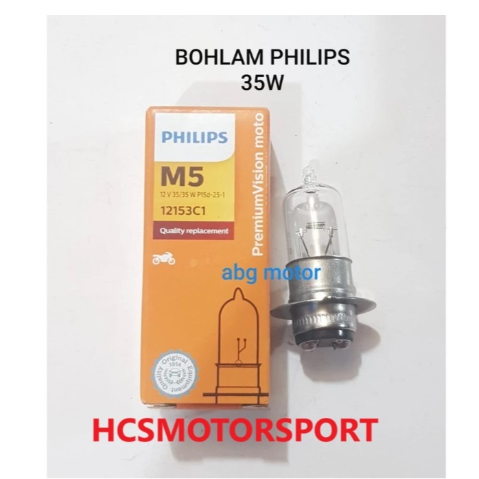 BOHLAM BOLA LAMPU DEPAN MOTOR MERK PHILIPS 35 WATT TYPE M5 ORI