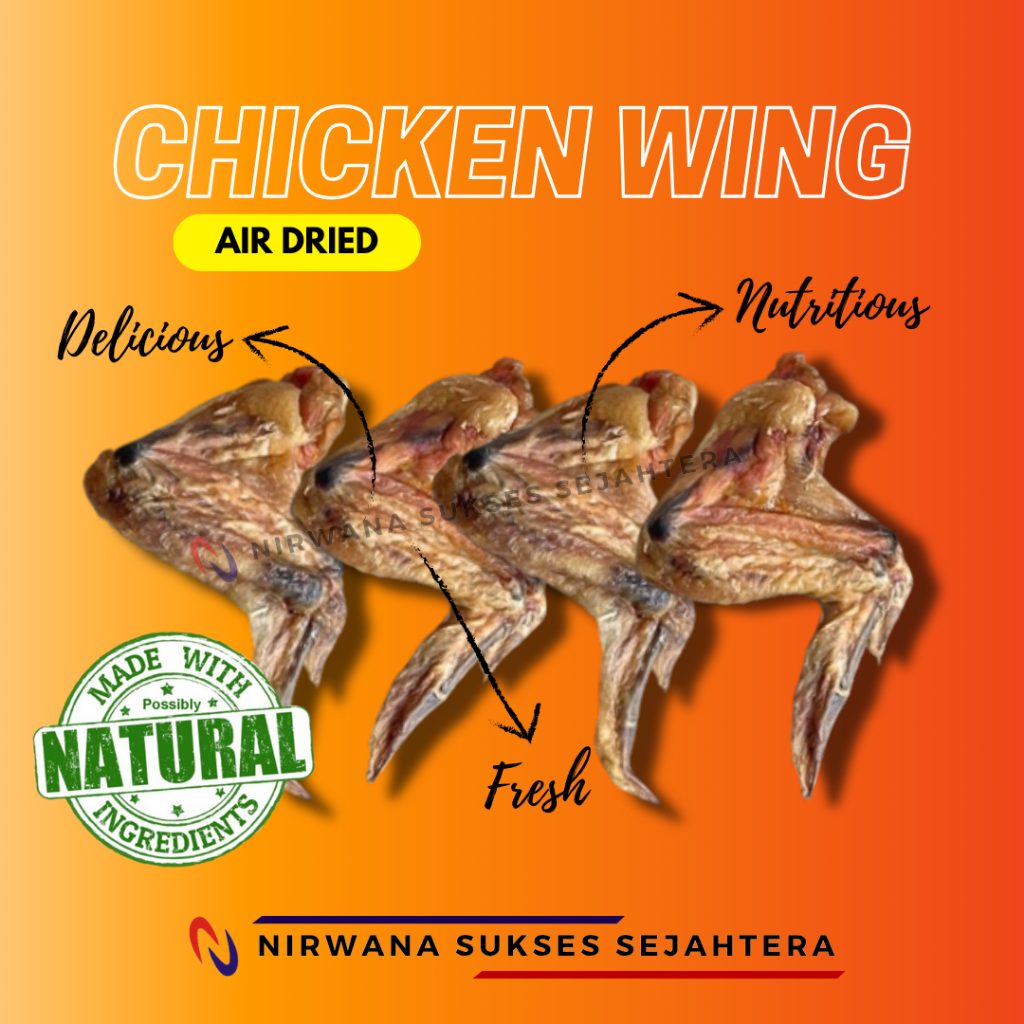 

SAYAP AYAM KERING / DEHYDRATED, AIR DRIED CHICKEN WING. CHEWS, TREATS, DENTAL CARE, SNACK FROM 100% NATURAL INGRADIENT NO ADDITIVE FOR DOG