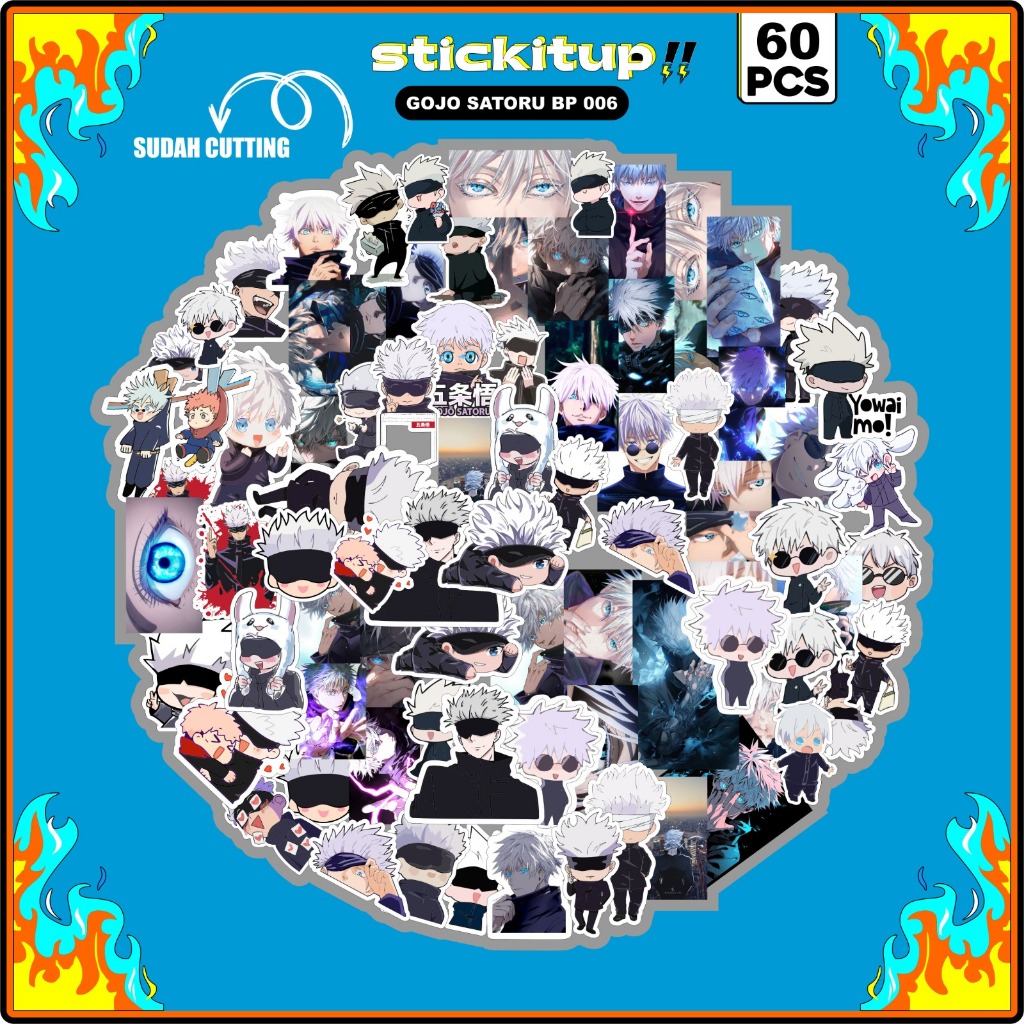 

60 Pcs Stiker Pack Motif Anime Gojo Satoru Anti Air Untuk Dekorasi Koper Sepeda Skateboard Handphone Tumbler BP 006