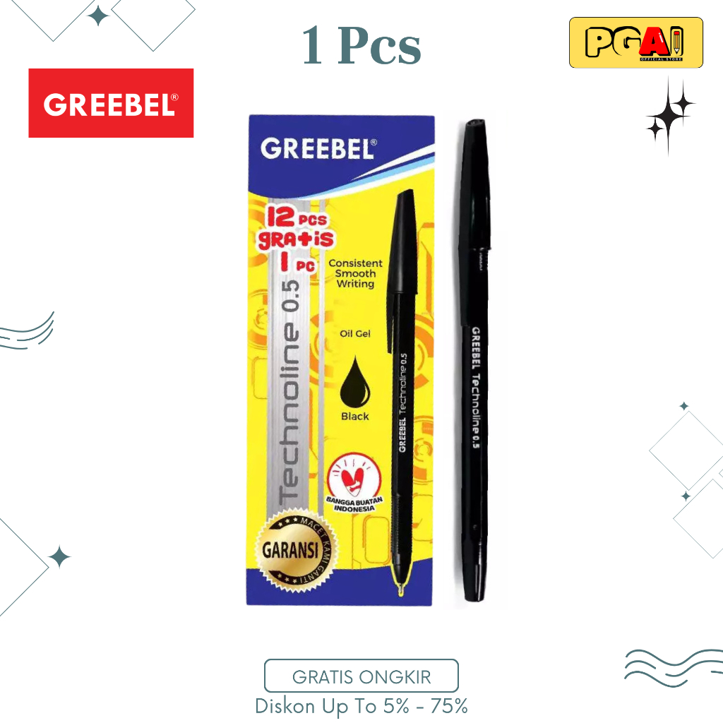 

(PGAI) PULPEN BALL PEN GREEBEL TECHNOLINE 1 PCS OIL GEL HITAM ALAT TULIS
