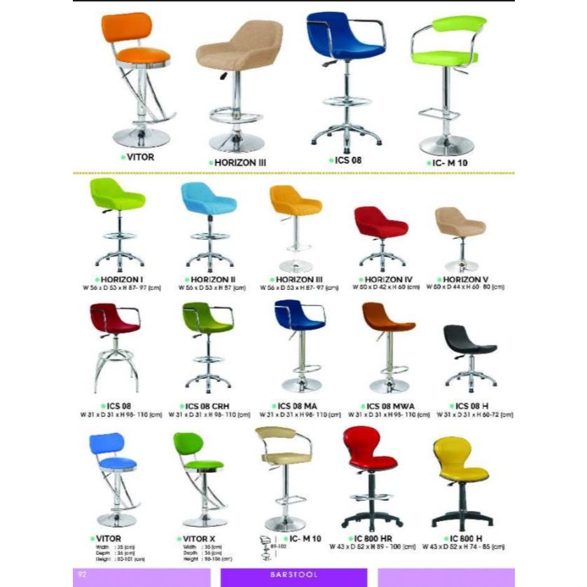Kursi Bar Ichiko VITOR X, HORIZON I II III IV V, ICS 08 08 CRM 08 MA 08 MWA 08 H, IC- M 10 800 HR 80