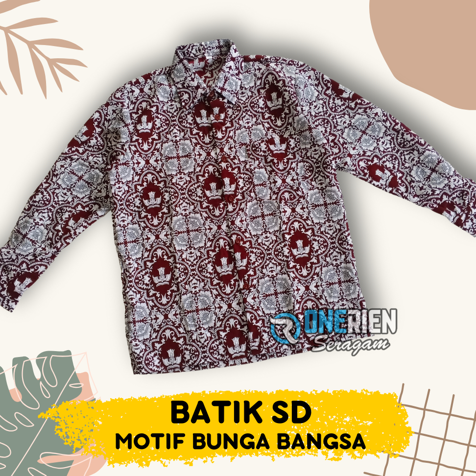 Seragam Batik SD Nasional Merah Motif BUNGA BANGSA SD