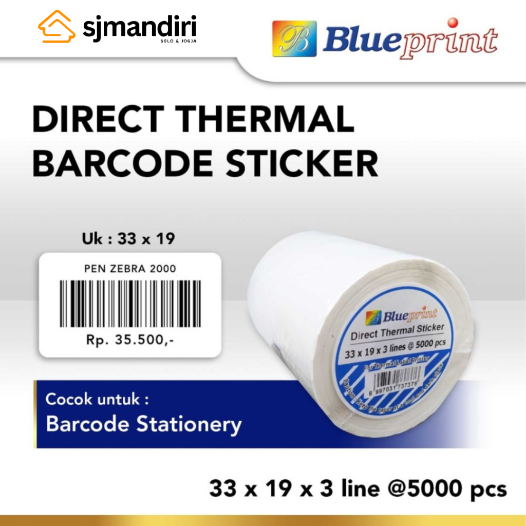 

Blueprint Direct Thermal Sticker 33x19x3 Line isi 5000pcs Label Barcode
