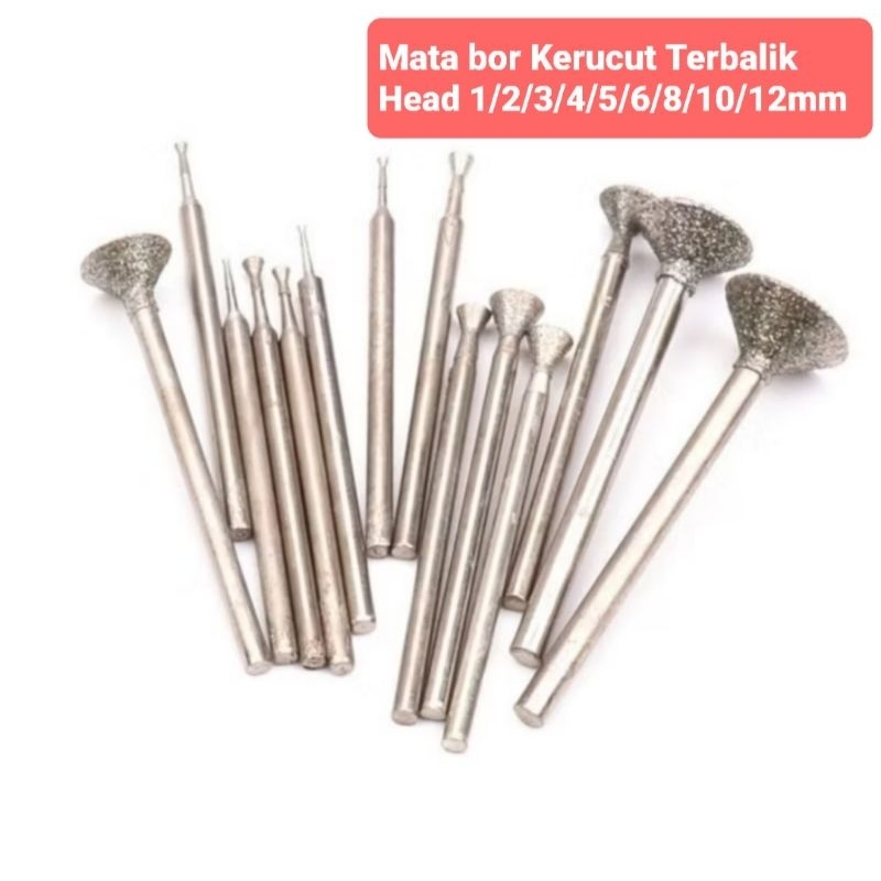 3pcs Mata Bor kerucut terbalik permukaan rata alat grafir tuner ukir gerinda pahat kerajinan batu gr