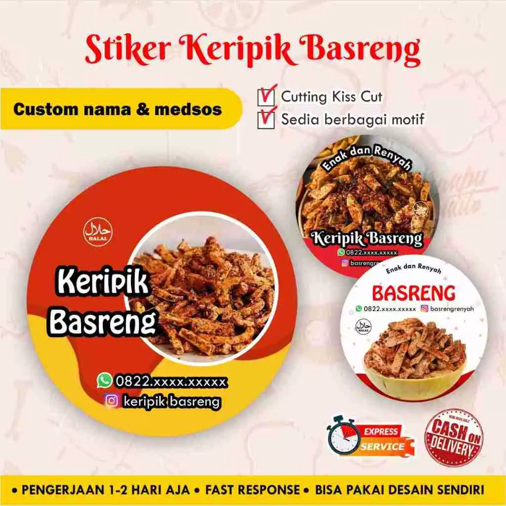 Stiker Keripik Basreng Cromo / Label kemasan makanan minuman / promosi / bulat
