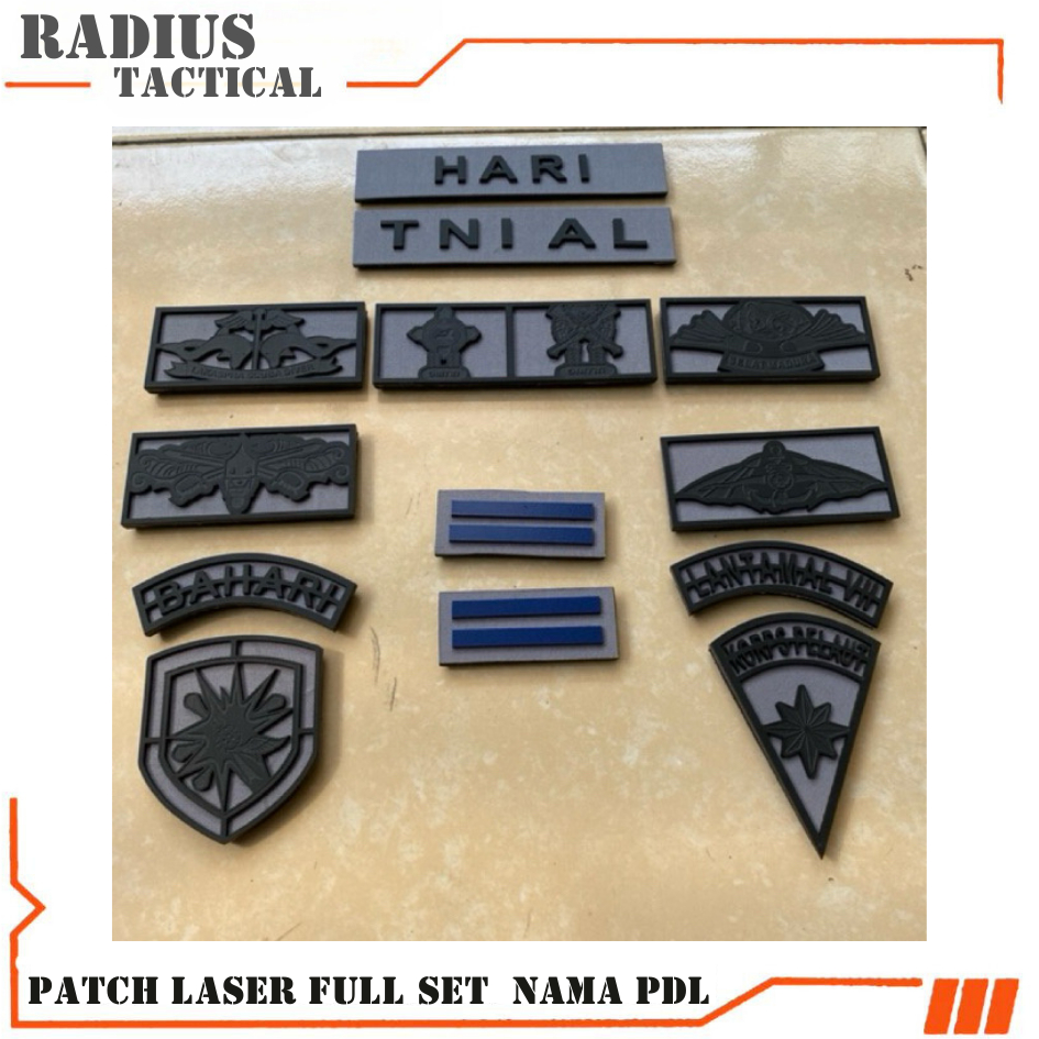 Patch Laser Full Set  Nama PDL Bripet PDH Bahan Acrilik Timbul Bebas Costume Nama Logo Kesatuan TNI 