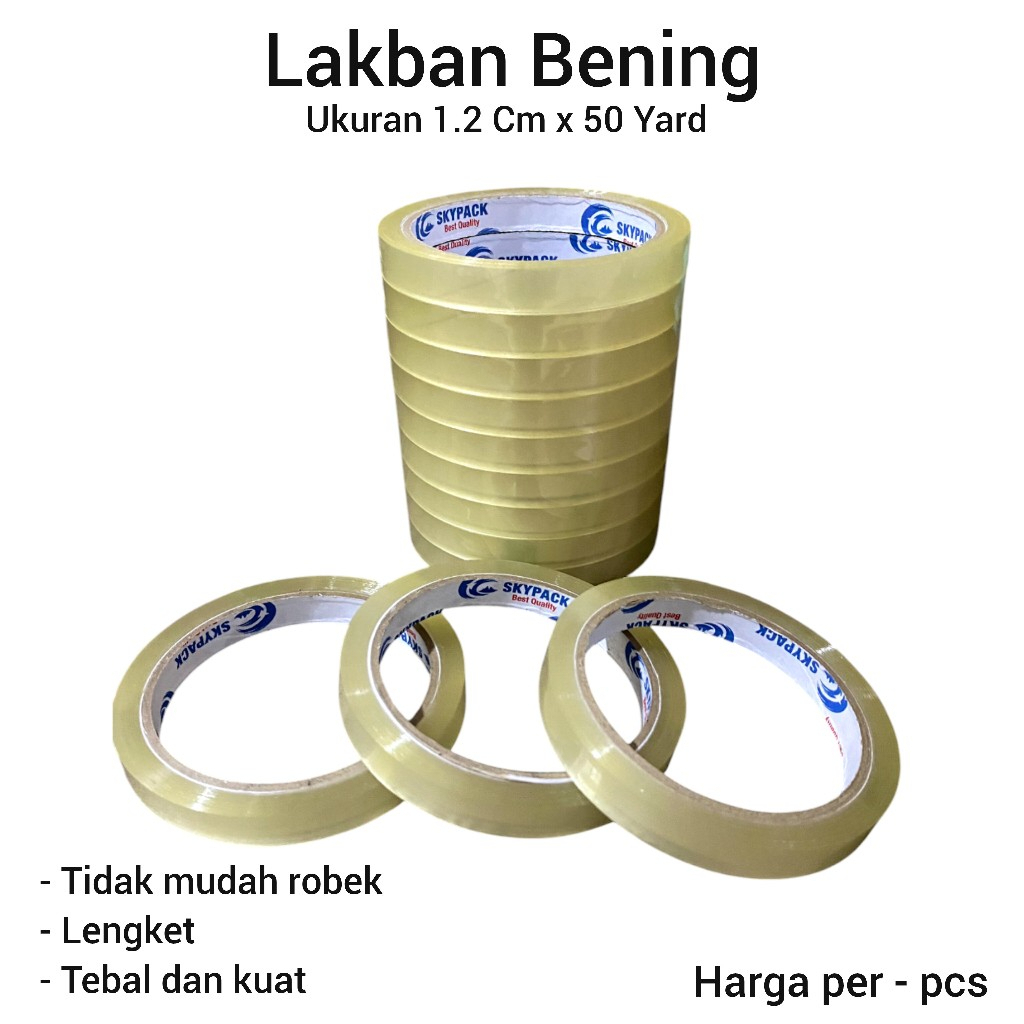 

Lakban Bening Ukuran 1.2 Cm x 50 Yard Isolasi Bening Packing Pengemasan