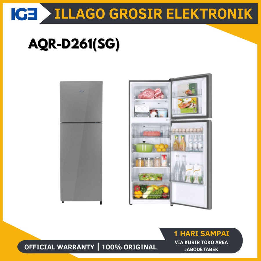AQUA Elektronik Kulkas 2 Pintu 203L AQR-D261) DG/SG) - Silver Grey