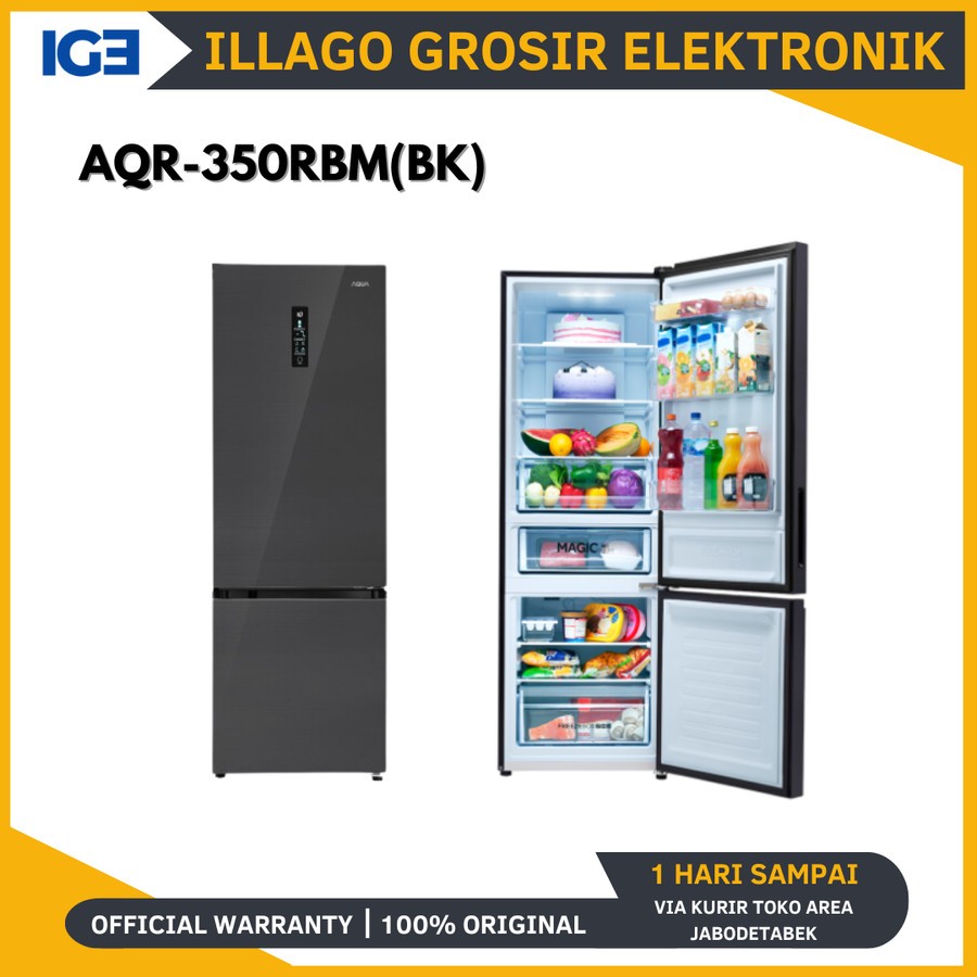 AQUA JAPAN Kulkas 2 Pintu Freezer Bawah AQR-350RBM(BK)