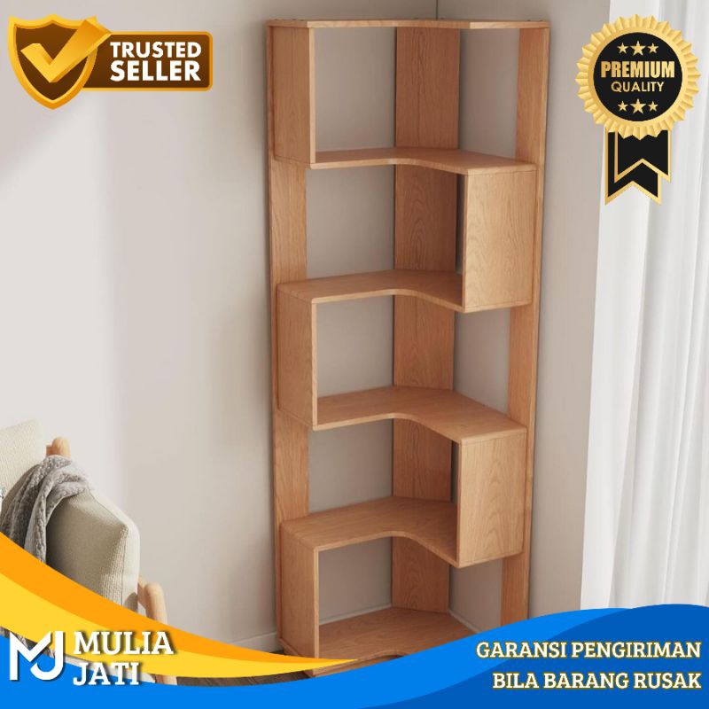 rak sudut kamar minimalis - rak buku kayu jati sudut minimalis