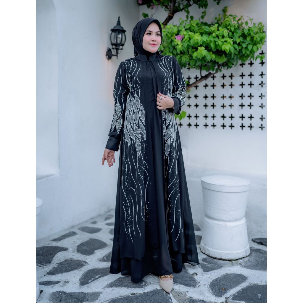 Qiqi colection  Gamis curuti bebydol Bordir set Hijap kombinasi payet dres wanita kekinian