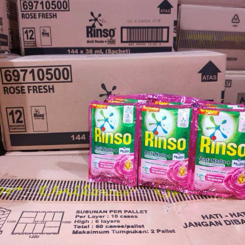 RINSO Anti Noda MOLTO (Deterjen Cair Konsentrat dengan Pewangi) - GROSIR KARTON isi 144 Sachet 38 ml