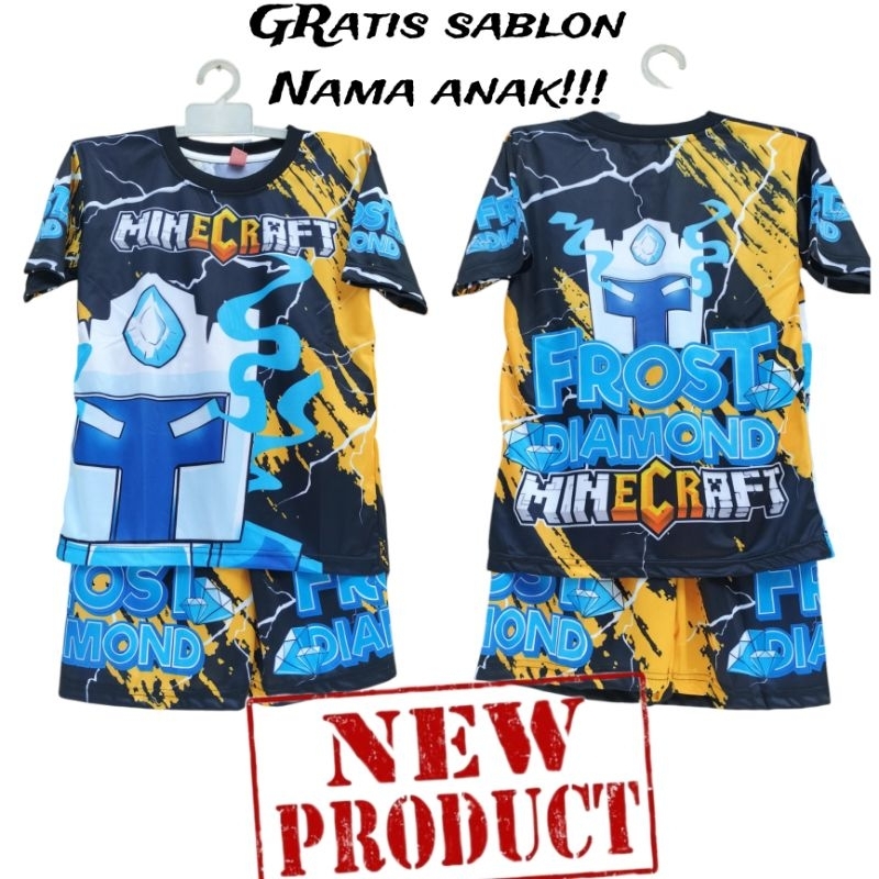 setelan baju karakter anak lakilaki baju frost diamond/baju minicraft anak printing murah