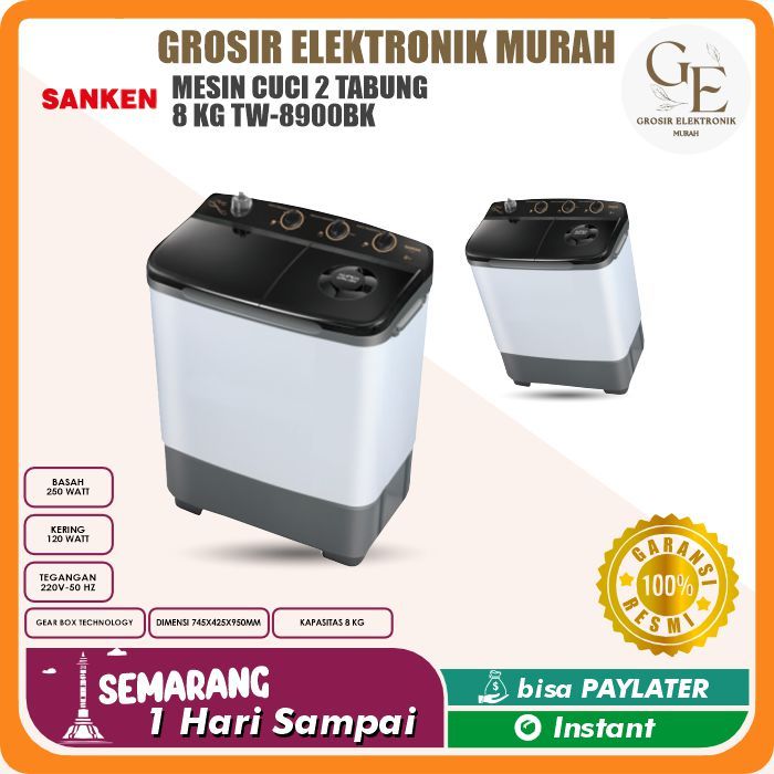 SANKEN MESIN CUCI 2 TB TW-8900BK / TW 8900 BK - 8Kg