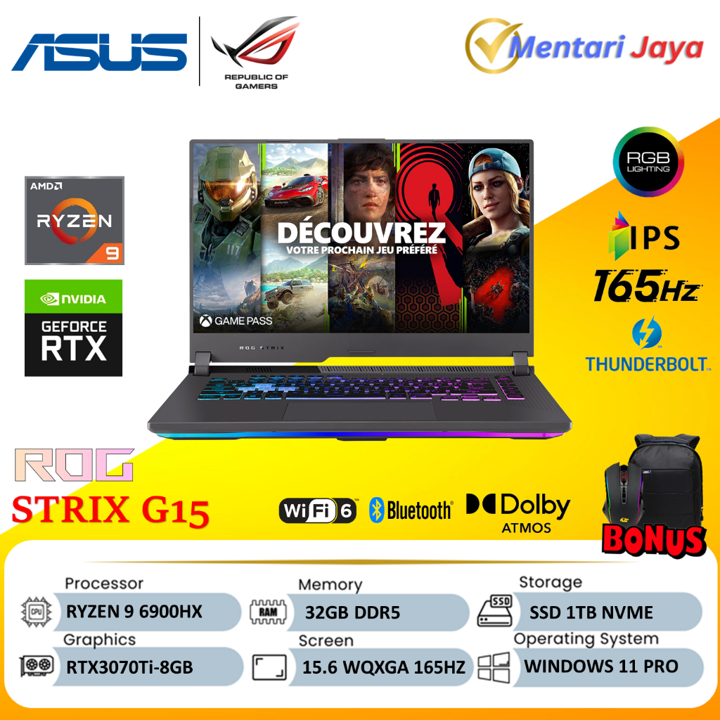 ASUS ROG Strix G15 G513RW Ryzen 9 6900HX 32GB DDR5 1TB SSD RTX 3070Ti WQXGA IPS 165HZ RGB WIN11 Pro