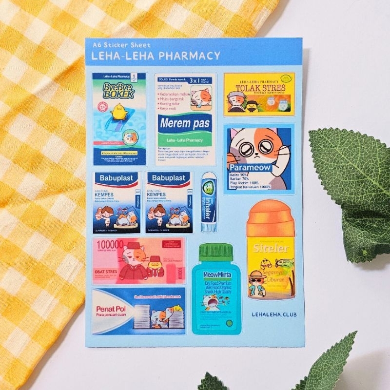 

LEHA-LEHA CLUB - Pharmacy Sticker Sheet A6 | Parodi Obat | Cute Journaling Sticker Cat Duck