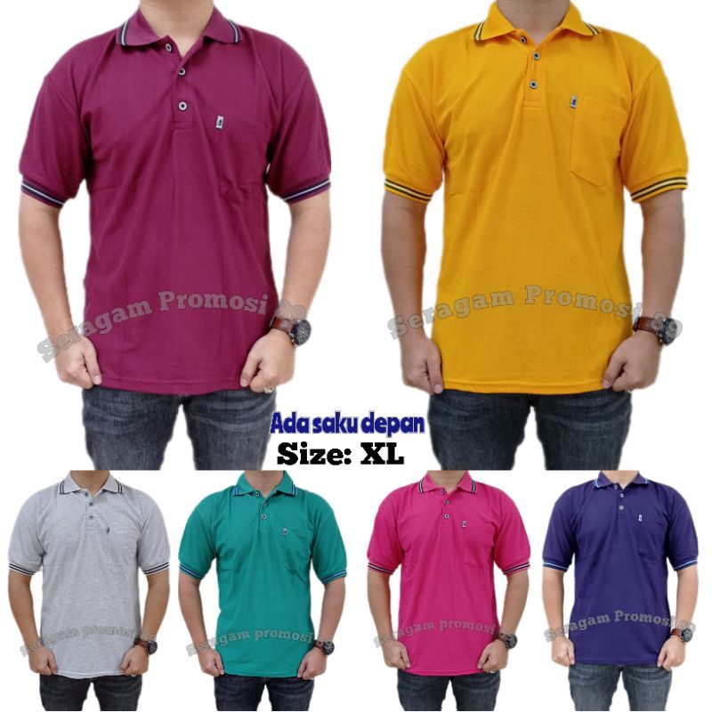 Kaos Kerah Polo Polos Pria Size XL / Kaos Kerah Wangky Bapak Bapak / Atasan Baju Kaos Ada Kantong Sa