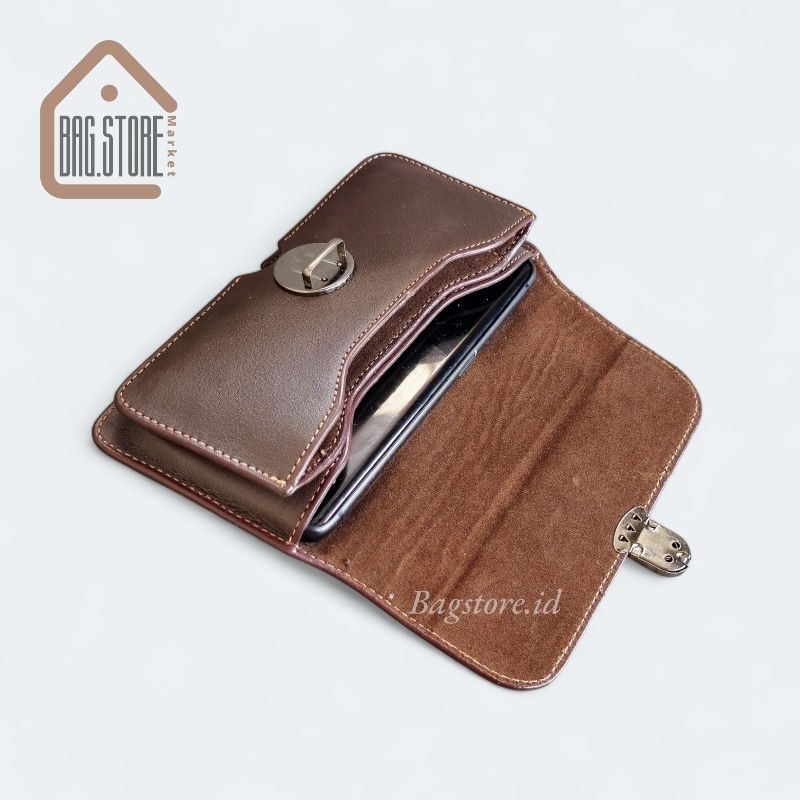 sarung hp kulit 2 slot kulit asli model rebah / tidur