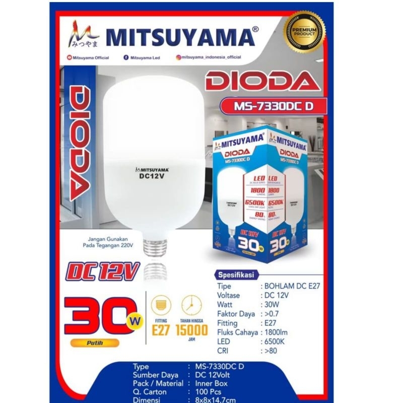 Bohlam Lampu Led AKI Mitsuyama DC 12V E27 Putih seri DIODA MS-7330DC D