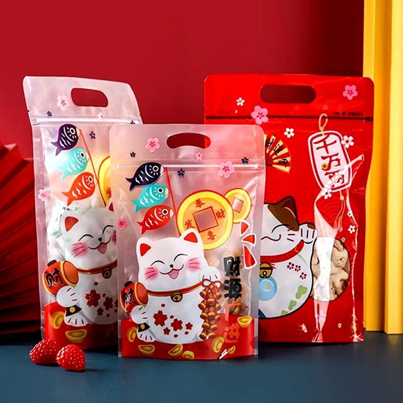 

Plastik Makanan Ziplock motif Imlek CNY Lucky Cat / Kemasan Hampers Cookies Coklat Snack Permen Plastic Pouch Tahun Baru Imlek Chinese New Year plastik klip goodie bag