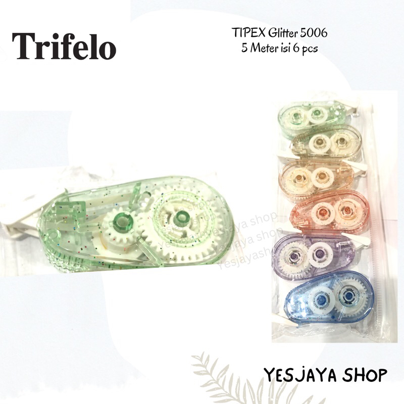 

{6 pcs} Correction Tape Set 5 meter Trifelo Glitter Transaparan 5006 isi 6 / Tipex Roll Trifelo Set 5006 isi 6 / Tip ex Kertas Trifelo Glitter 5006 isi 6 / Tipex Mini / Correction Tape Mini