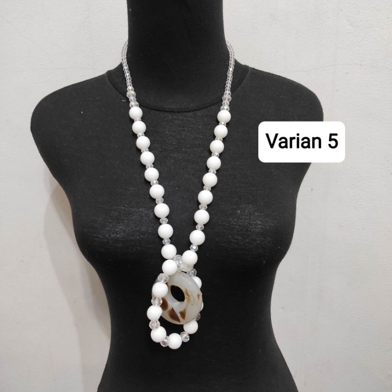 satu set kalung gelang manik batu kombinasi manik kristal