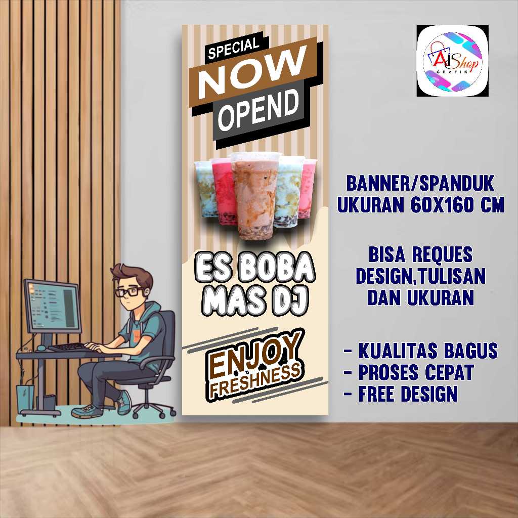 spanduk banner boba mas dj model B uk, 60X160cm