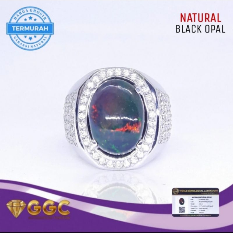 Cincin Perak Batu Natural Kalimaya Black Opal