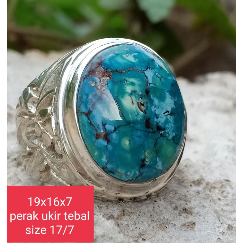 Natural pirus urat merah mesir ring perak tebal