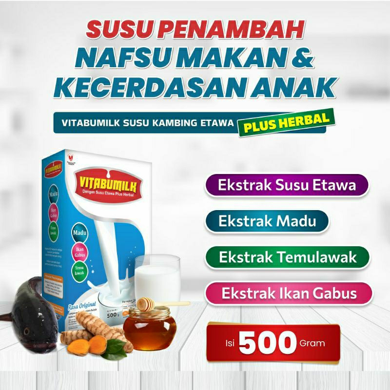 

Vitabumilk Susu Etawa Plus Herbal Penambah Nafsu Makan & nutrisi kecerdasan Anak