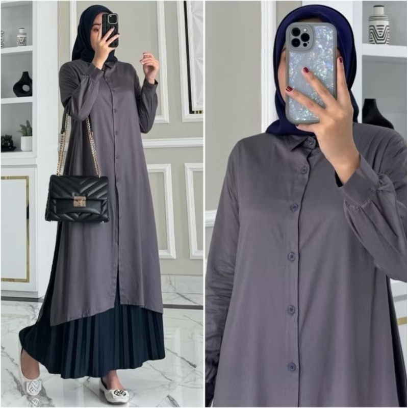 LIMITED atasan tunik polos wanita full kancing depan semi gamis wanita tunik suxexo terbaru 2025