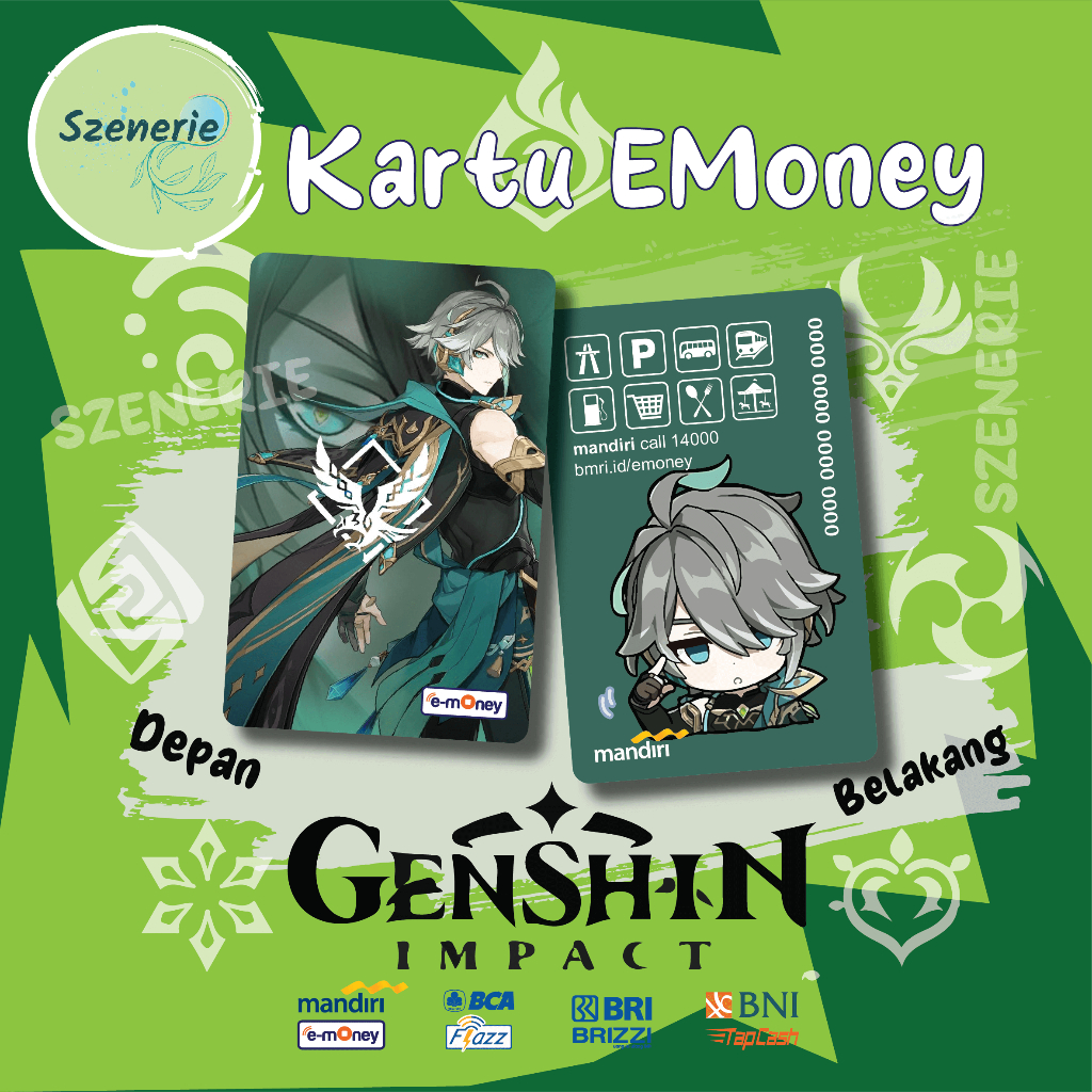 Emoney Alhaitam Flazz gen 2 Genshin Impact Kartu E-money Mandiri BCA Tapcash Brizzi NFC - 2 sisi