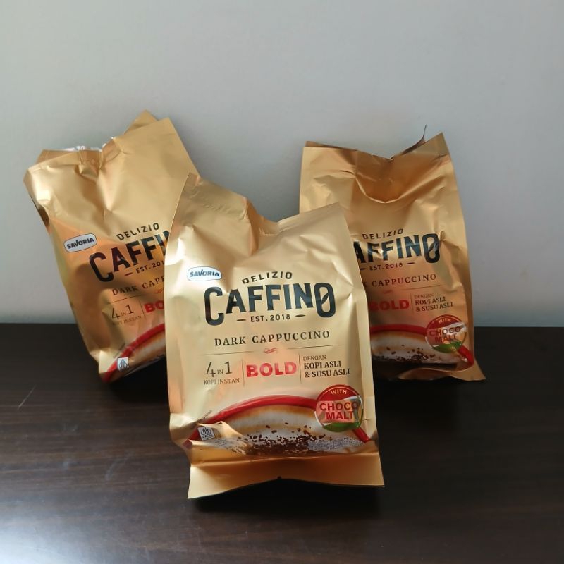 

CAFFINO BOLD DARK CAPPUCINO with choco malt 1 pouch isi 6 sachet exp panjang