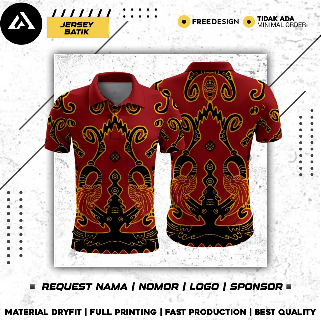KAOS KERAH MODEL POLO BATIK PREMIUM/JERSEY KERAH POLO BATIK PREMIUM FULL PRINTING KUALITAS PREMIUM