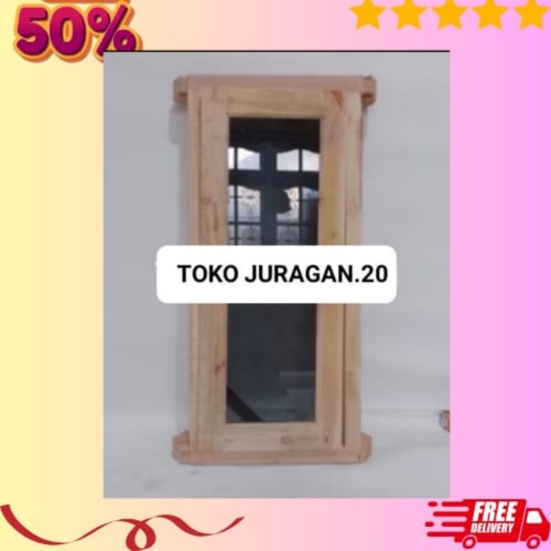 Redy Stok Jendela+Kusen Depan Jendela Kamar Kayu Mahoni 100×40cm