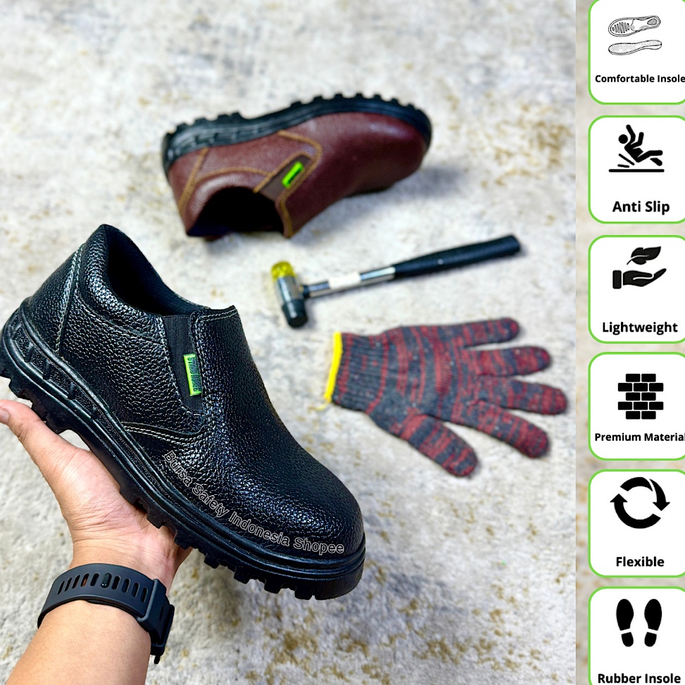Terbaik STAND HORSE Sepatu Safety Murah Pria Tanpa Tali Sepatu Septi Ujung Besi Sepatu Septy Cowok U