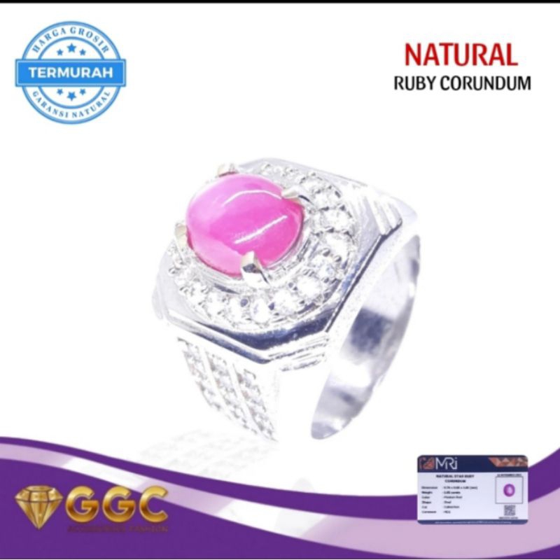 Cincin Batu Star Ruby Corundum + Gem ID Card