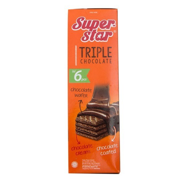 

SUPERSTAR WAFER TRIPLE CHOCOLATE 12.5 G (1BOX ISI 6 PCS)