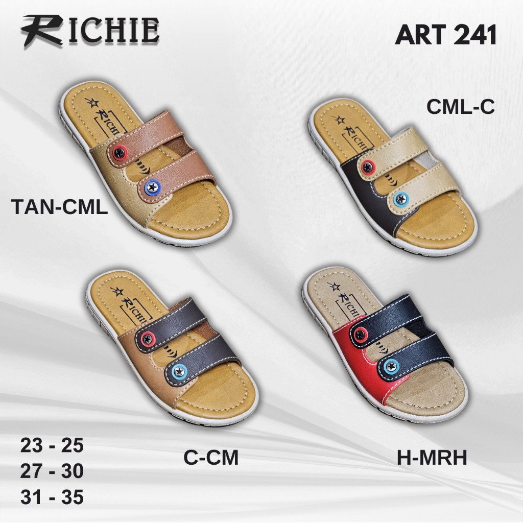 SANDAL RICHIE Kode 241 - Sandal Selop Anak Laki - Sendal Slip On Anak Cowok - Sandal Kulit Casual Ba