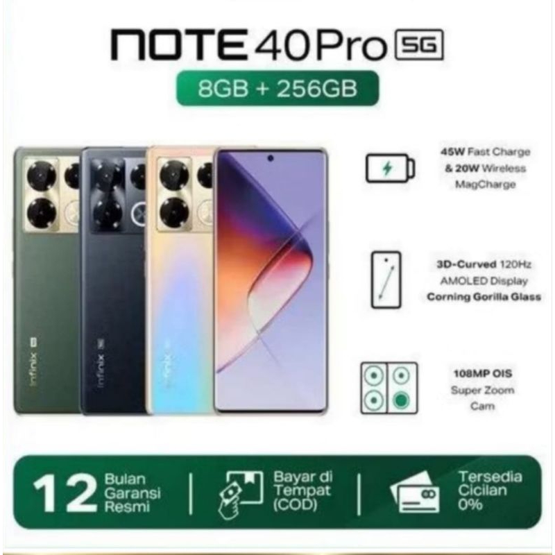 INFINIX  NOTE 40 PRO 8/256 GARANSI RESMI INFINIX INDONESIA HP SECOND BERKUALITAS WARNA RANDEM