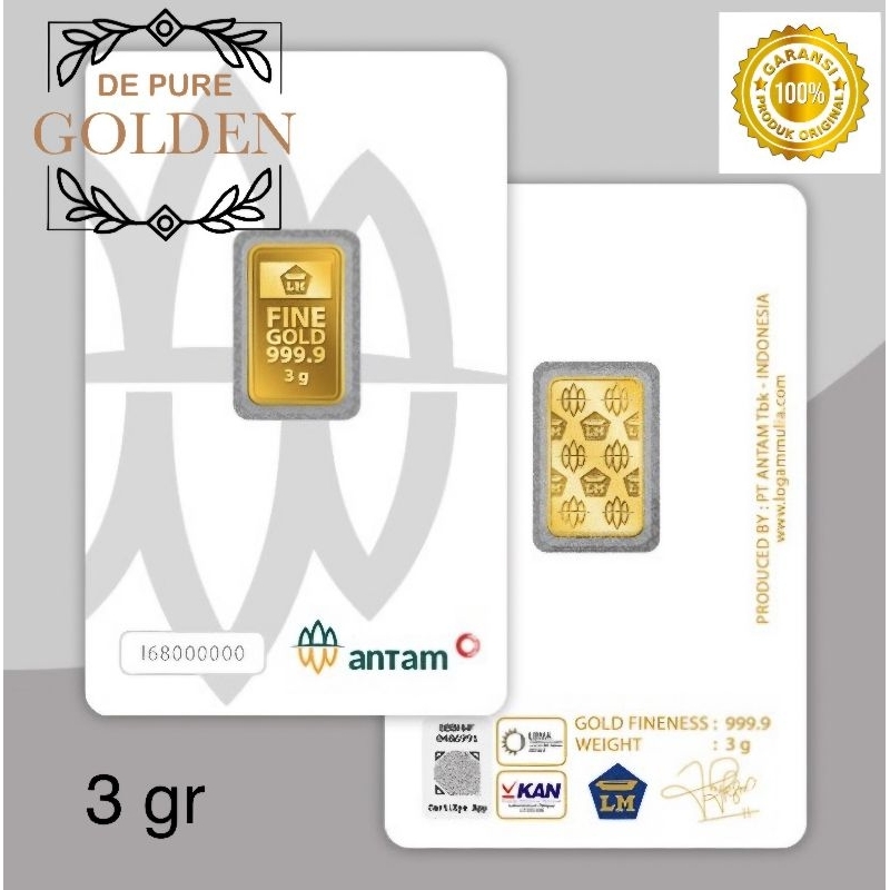 DE PURE GOLDEN Logam Mulia Antam 3 Gram / Emas Antam 3 gr