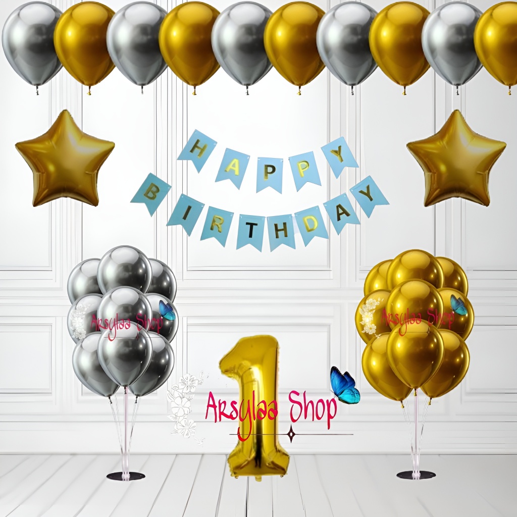 Paket Dekorasi Simple Banner Segilima Dekor Ulang Tahun Anak Dan Dewasa Free Lem Balon