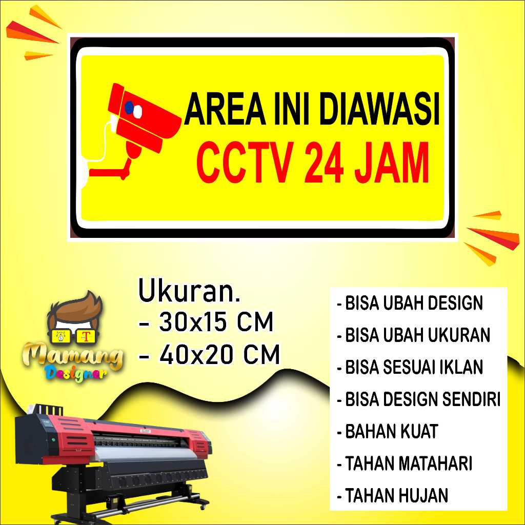 

Stiker Tempelan Tulisan Di awasi CCTV Bahan Cerah Kuning