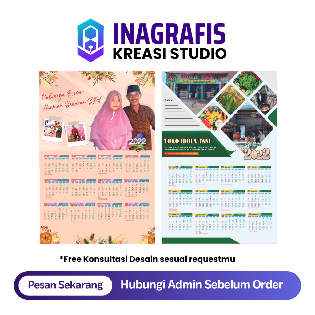 Kalender Custom 12 Bulan, Kalender Dinding A3+, Kalender Satu Lembar, Kalender Konstruk Art Cartoon