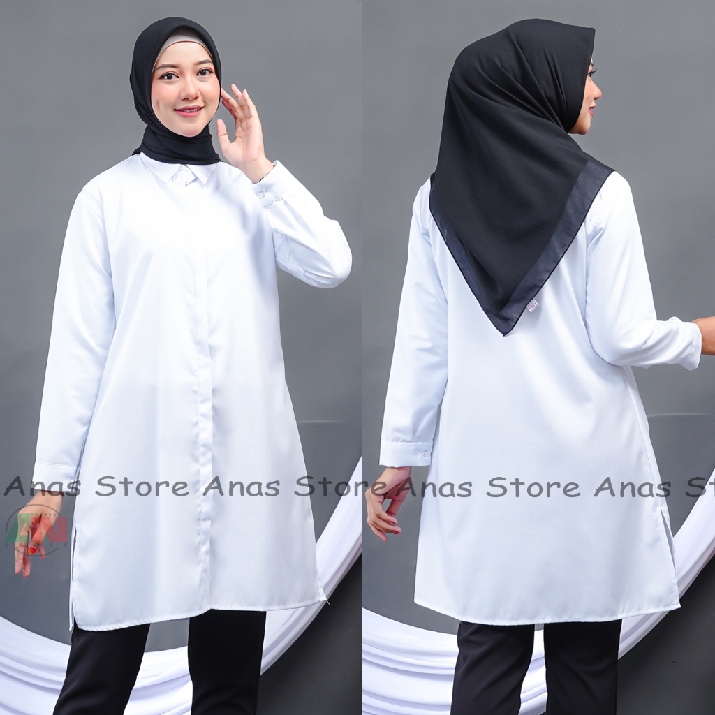 Tunik Putih Toyobo Premium Wanita Lengan Panjang