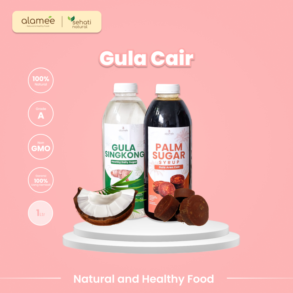 

ALAMEE Gula Aren Cair Singkong Ketela Palm Sugar Cair Organic Organik Pure Murni Sirup Pemanis 1ltr