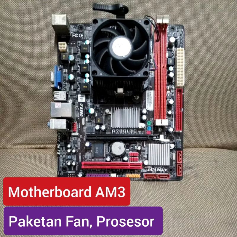 Motherboard AM3 ddr3 Paketan Fan dan Prosesor