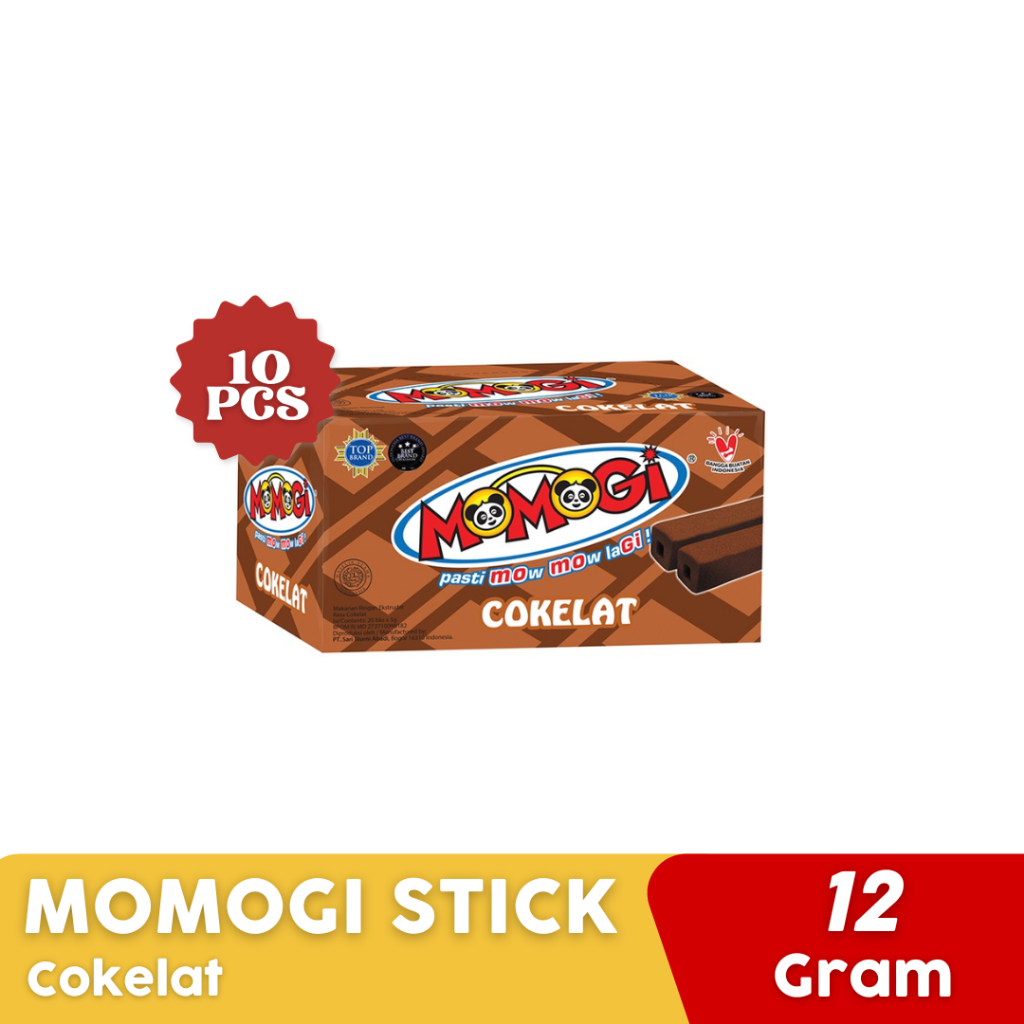 

(PROMO TAHUN BARU) Momogi stick cokelat 12gr (1 box isi 10pcs) Momogi makanan camilan ringan rasa coklat kemasan satu box ukuran 12gr lebih besar